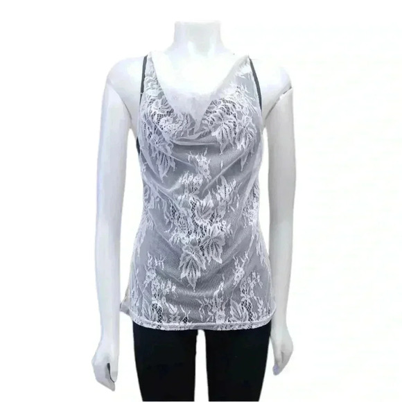 Dressfo Sleeveless Grey White  Lace Overlay Top Size Small - Picture 1 of 8
